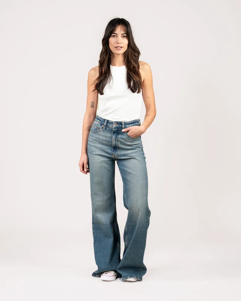 Kuyichi Kuyichi Damen vegan Jeans Flare Vivienne Broken Blau, Dunkelblau, – Produktbild 1 von 2
