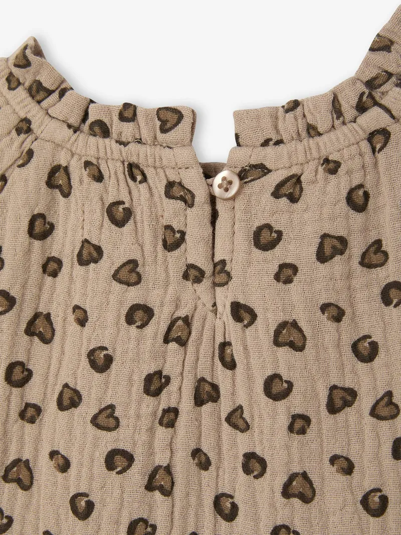 Vertbaudet Vertbaudet Mädchen Baby Volantkleid aus Baumwollmusselin leo, Taupe leo, – Produktbild 4 von 4