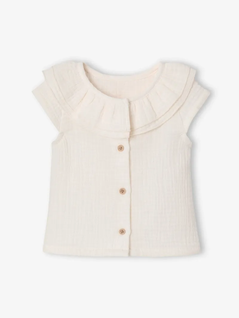 Vertbaudet Baby Bluse aus Musselin mit Doppelkragen, Wollweiß, – Produktbild 1 von 3
