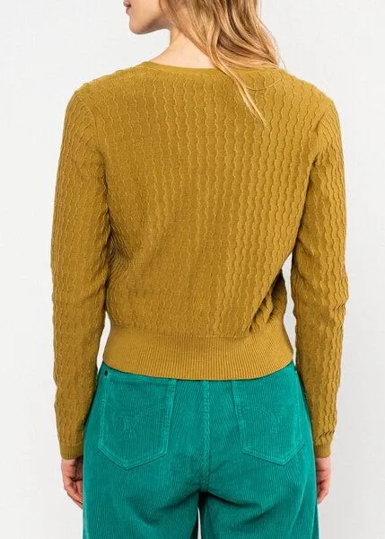 blutsgeschwister Blutsgeschwister Lochstrick Cardigan "Save The World" mit V-Ausschnitt, Folklore light yellow (gelb), – Produktbild 1 von 3