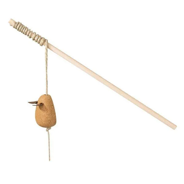 Kork-Deko Kork-Deko Katzenangel mit Korkmaus & Hanfseil | Natur Katzenspielzeug Made in Germany – Produktbild 1 von 4