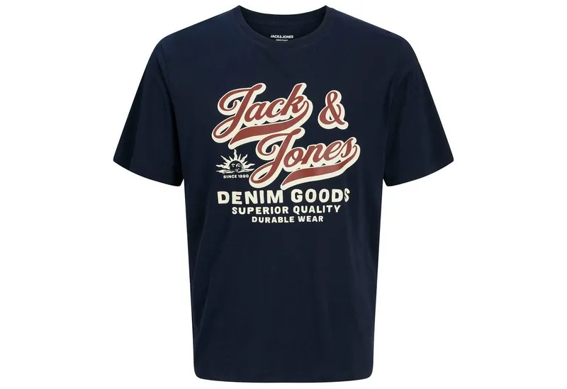 Jack & Jones Jack & Jones Rundhalsshirt Jack&Jones T-Shirt Übergröße navy großer Logoprint, Blau, – Produktbild 1 von 1