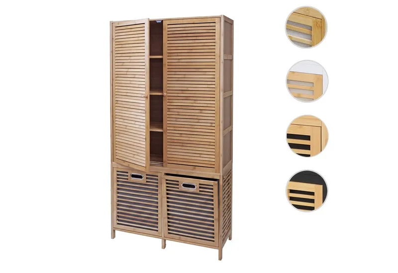 MCW Hochschrank MCW-N83-T Mit Ablagefächern und zwei Wäschekörben, Grau, – Produktbild 3 von 5