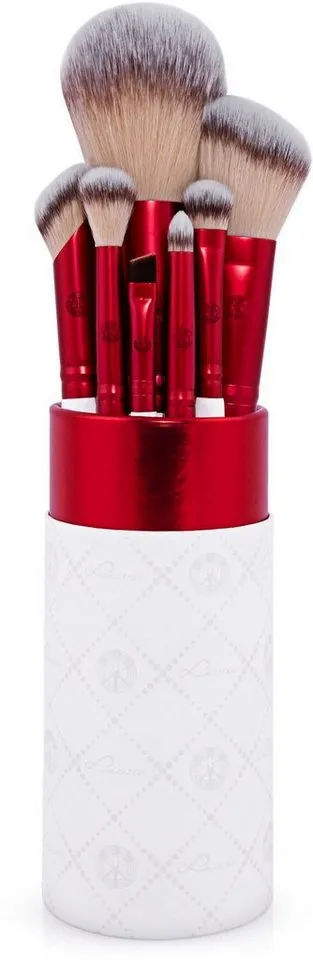 Luvia Cosmetics Kosmetikpinsel-Set PRIME VEGAN MEMORIES, 8 tlg., Mit veganen Pinseln, Make-up-Schwamm und einem Reinigungspad., Rot|weiß, – Produktbild 4 von 5