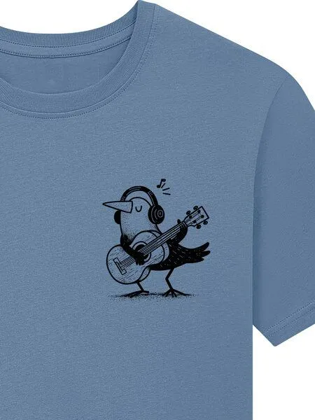 Spreecult Spreecult kleiner Gitarren Vogel - Bio und Fair - Männer Unisex T-Shirt - Guitar Bird, Blau, – Produktbild 2 von 4