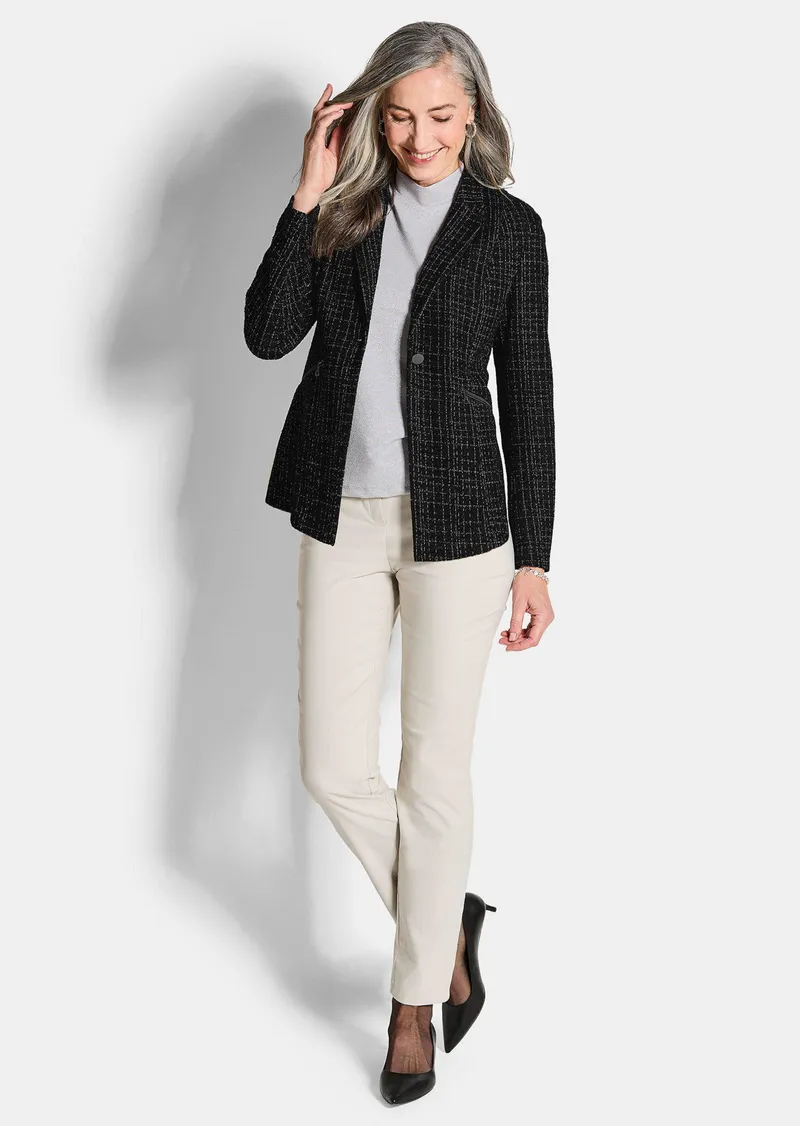 Goldner Jersey-Blazer in Tweed-Optik - schwarz / gemustert - Gr. 54 von Goldner Fashion, Schwarz, – Produktbild 2 von 3
