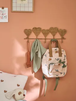 Vertbaudet Rattan-Wandgarderobe HERZEN mit 5 Kleiderhaken – Produktbild 1 von 1