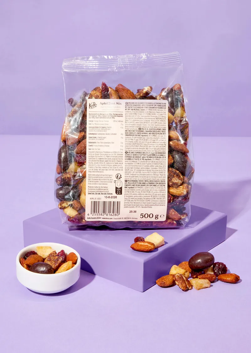 KoRo Apfel Zimt Mix mit Schokomandeln und Pekannüssen 500 g – Produktbild 2 von 5