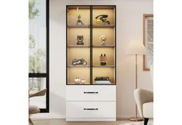 Merax Glasvitrine mit LED-Beleuchtung (60x40x160cm, 1-St., für Wohnzimmer Schlafzimmer) Vitrine mit 2 Schubladen, Hochschrank Stehend Vitrinenschrank – Produktbild 1 von 1
