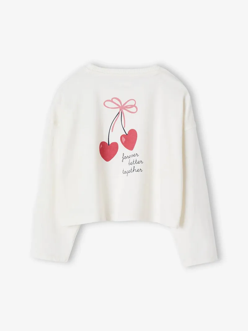 Vertbaudet Mädchen Cropped-Shirt mit langen Ärmeln, Wollweiß, – Produktbild 2 von 4