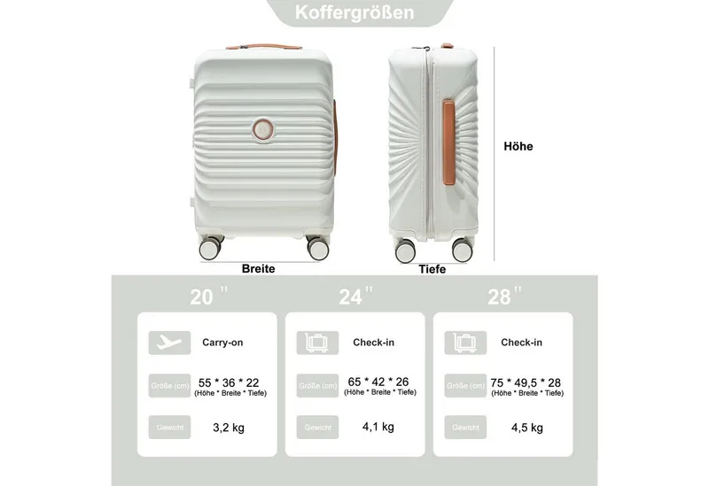 Travelhouse Hartschalen-Trolley Capri, 4 Rollen, PC Hartschale, USB + USB C Anschluss, Rollenbremse, Weiß, – Produktbild 4 von 5