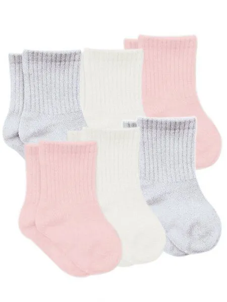 bistyle bistyle Socken 6er-Pack für Babys Babysocken Jungen Mädchen Kurzsocken gerippt, Rosa-ecru-grau, – Produktbild 1 von 3
