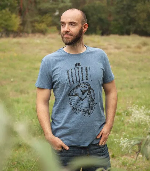 päfjes päfjes Felix Faultier - Fair gehandeltes Bio Männer T-Shirt - Slub Blue – Produktbild 2 von 4