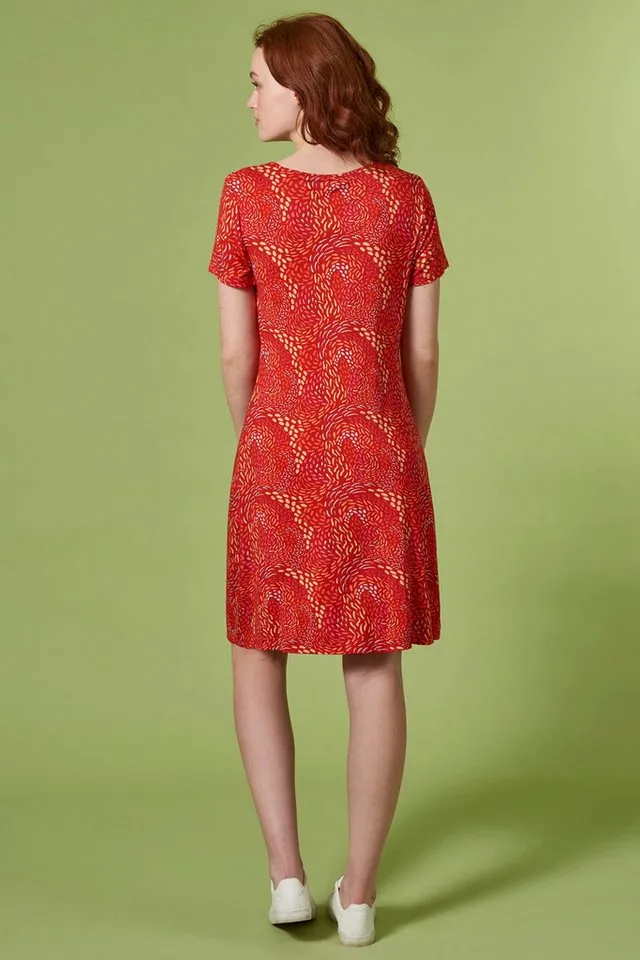 Himalaya Clothing Sommerkleid Kleid Damen mit zartem Alloverprint - Leichtes Jerseykleid aus Viskose Feminines Midikleid mit hohem Tragekomfort, Rot, – Produktbild 2 von 5