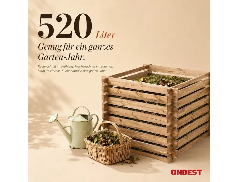 Onbest Komposter Komposter Holz 520 l FSC-Holz 100 x 72 x 100 cm Stecksystem, BxTxH: 100x100x72 cm, 520 l, 520L, Made in Europe, Braun, – Produktbild 3 von 5