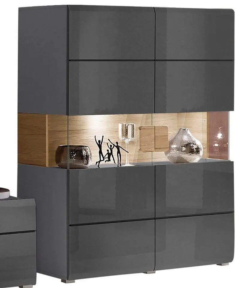 OTTO home Highboard Toledo,Breite 121,5 cm, trendige Hochkommode mit 2 Türen, Hochschrank mit Glas-Partien,stylische Hochglanzfronten, Schwarz, – Produktbild 3 von 5