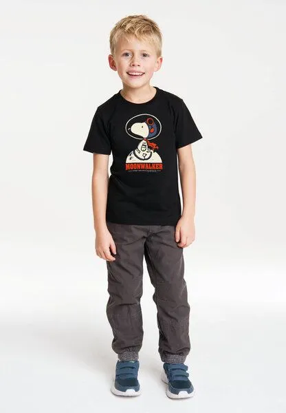 LOGOSH!RT LOGOSH!RT - Peanuts - Snoopy - Moonwalker - Bio T-Shirt - Comic Print - Kinder, Schwarz, – Produktbild 2 von 4
