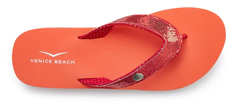 VENICE BEACH VENICE BEACH Sandale, Badeschuh, Badelatsche, Flip Flop, Badeschlappe, Pantolette Badezehentrenner Zehentrenner mit wasserabweisender und leichter Sohle VEGAN, Rot, – Produktbild 4 von 5
