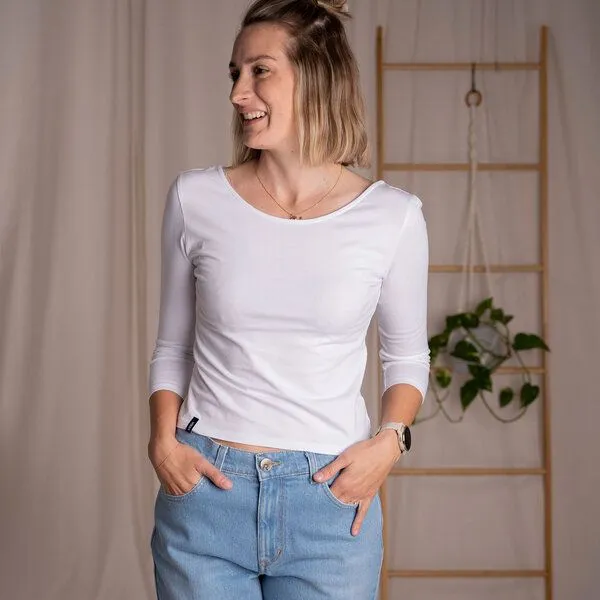 Vresh Clothing Vresh Clothing Vloria, 3/4 Top mit Rückenausschnitt aus Biobaumwolle, Weiß, – Produktbild 1 von 4