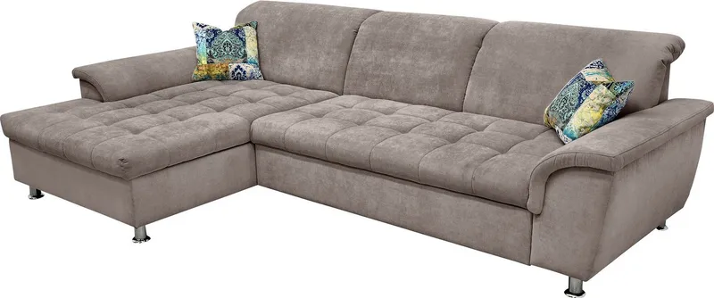 DOMO collection Ecksofa FRANZI 278x170x81 cm, Steppung im Sitzbereich, L-Form, wahlweise mit Bettfunktion, Bettkasten und Kopfteilverstellung, Braun, – Produktbild 2 von 5