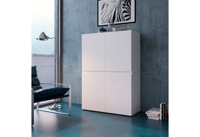 Home affaire Highboard Rimini, Hochschrank, Hochkommode, 4 Türen, Höhe 129 cm, Weiß, – Produktbild 1 von 5