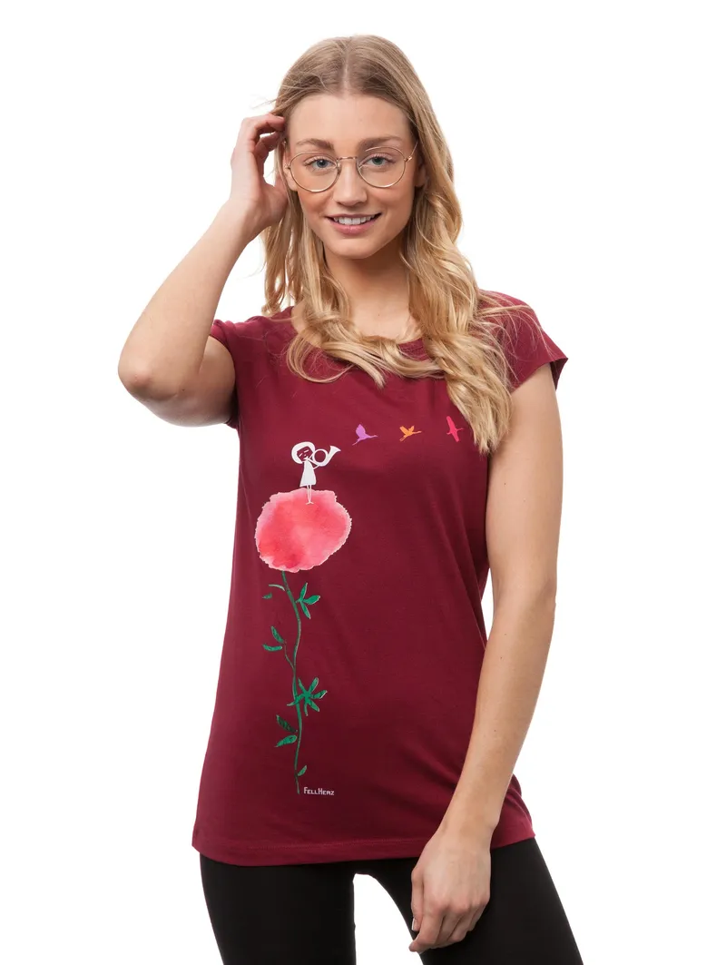 FellHerz Kranichflug Cap Sleeve ruby - M – Produktbild 1 von 1