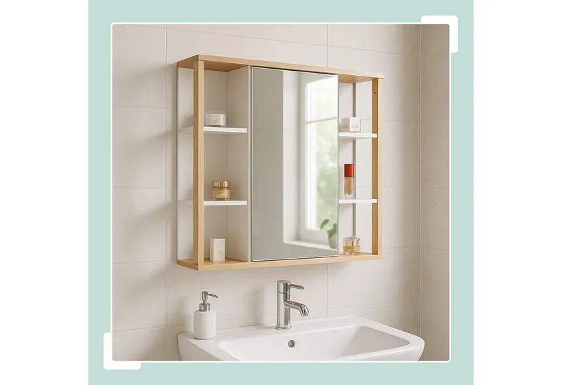 RELAXDAYS RELAXDAYS Spiegelschrank mit Bambus-Dekor (1-St), Braun|weiß, – Produktbild 2 von 4
