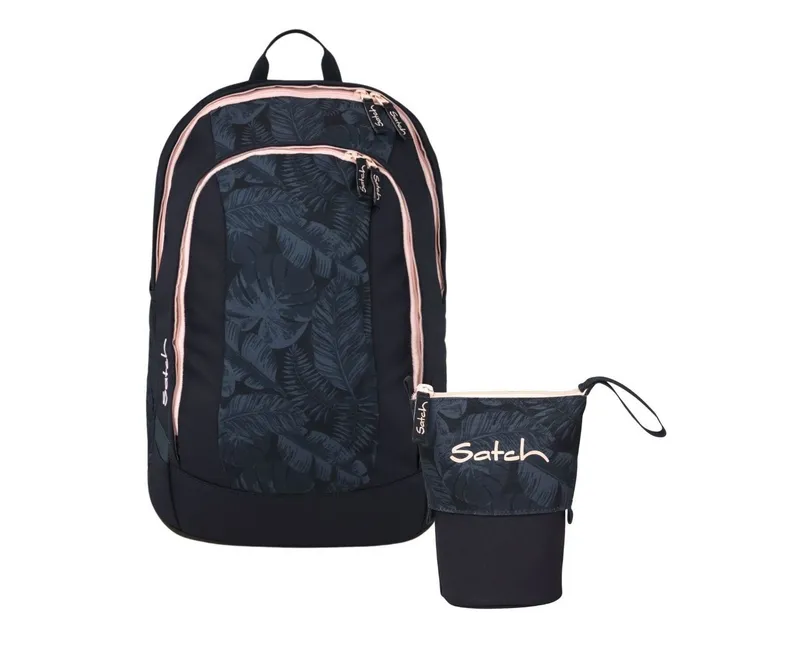 Satch Satch Schulranzen Schulrucksack-Set AIR Midnight Jungle 2-teilig (2-teilig), Schulranzen, ergonomisch, Laptop-Fach, Your-Size-System, Schwarz, – Produktbild 1 von 5