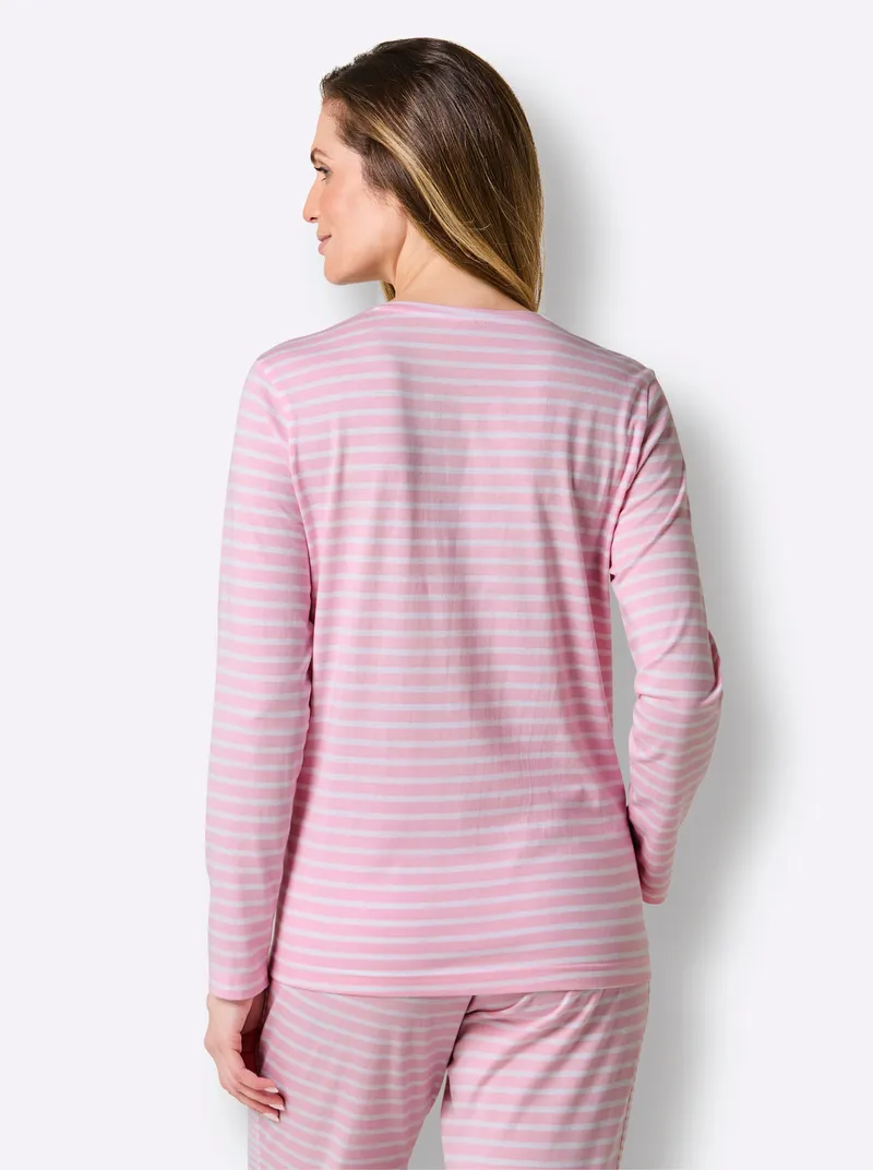 wäschepur Schlafanzug-Shirt rosé-weiß-geringelt, Rosé-weiß-geringelt, – Produktbild 1 von 3