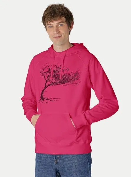 Peaces.bio - handbedruckte Biomode Peaces.bio - handbedruckte Biomode Bio-Herren-Kapuzensweater Windytree, Pink, – Produktbild 2 von 2