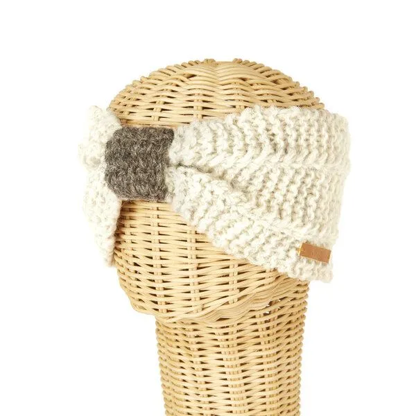 short'n'pietz short'n'pietz Schurwollstirnband zweifarbig mit Knoten, handgestrickt, Wollweiß antikbraun, – Produktbild 1 von 1
