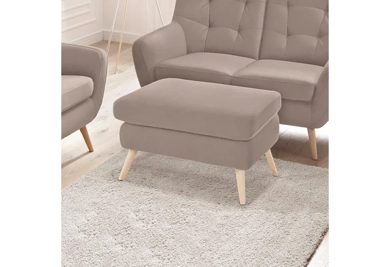 exxpo - sofa fashion Hocker Scandi bequem und elegant mit hohem Holzfuß, bequem und elegant mit hohem Holzfuß, Grau, – Produktbild 2 von 5