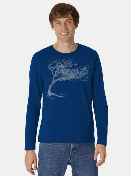 Peaces.bio - handbedruckte Biomode Peaces.bio - handbedruckte Biomode Bio-Herren-Langarmshirt "Windy Tree", Royal, – Produktbild 2 von 3