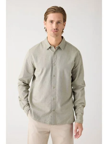 KnowledgeCotton Apparel KnowledgeCotton Apparel Leichtes Twill-Hemd aus Bio-Baumwolle, Grün-burned-olive, – Produktbild 1 von 4
