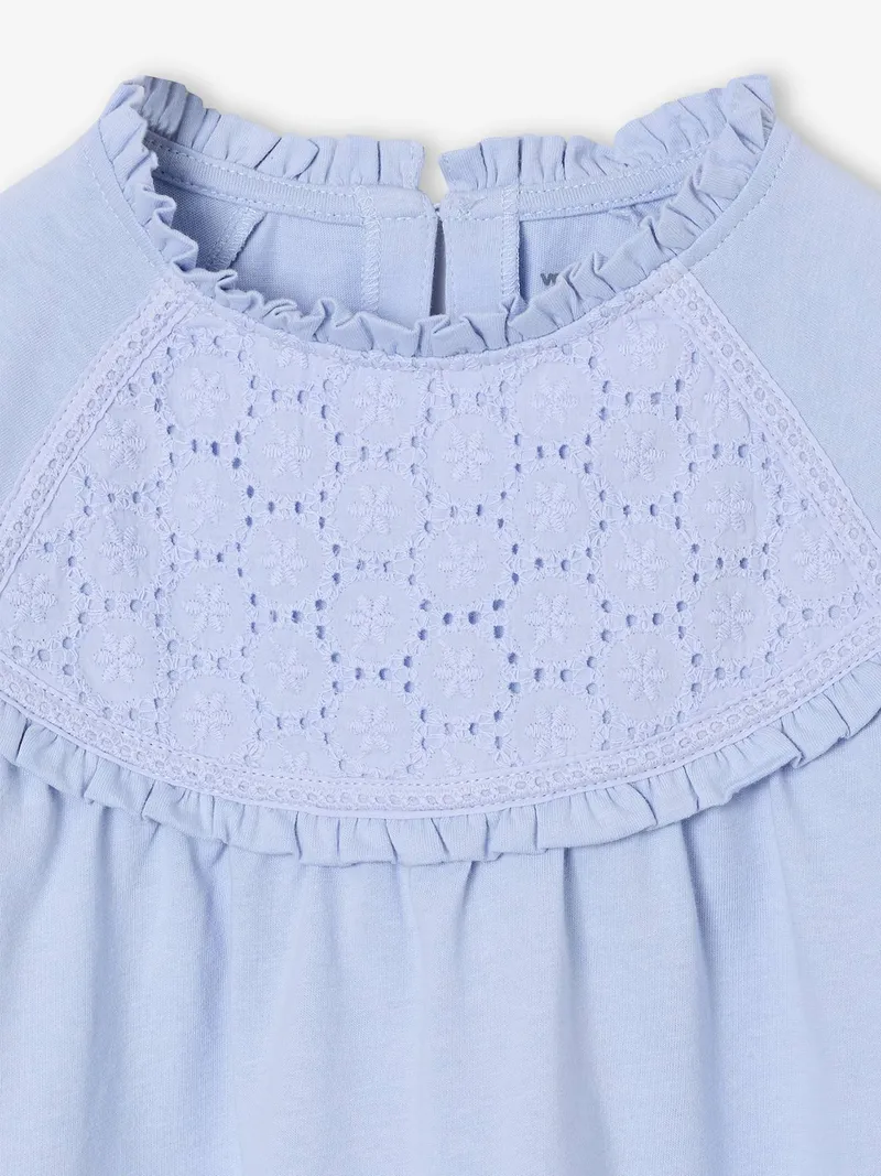 Vertbaudet Mädchen Langarm-Blusenshirt mit Lochstickerei, Hellblau, – Produktbild 3 von 3