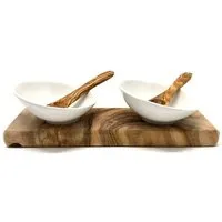 Olivenholz erleben Olivenholz erleben Dipschalenset DESIGN Porzellan schräg inkl. 2 Löffel aus Olivenholz – Produktbild 1 von 1