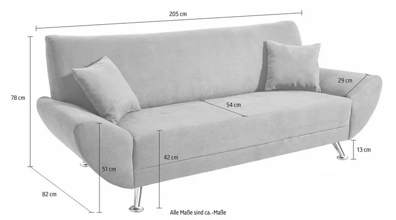 Home affaire 3-Sitzer Saltare elegant & komfortabel, toller Designfuß, bequem, Breite 205cm, Grau, – Produktbild 3 von 5