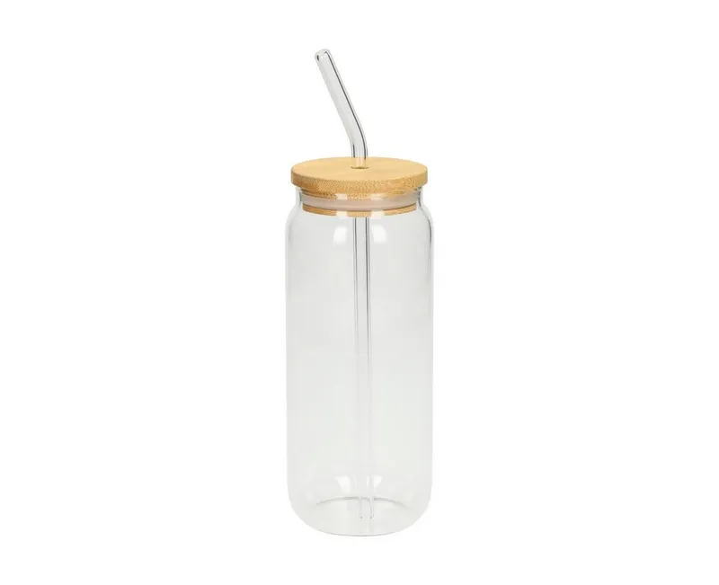 elasto elasto Trinkglas "Tropical" - Strohhalm & Bürste - Bambusdeckel, Natur, – Produktbild 2 von 7