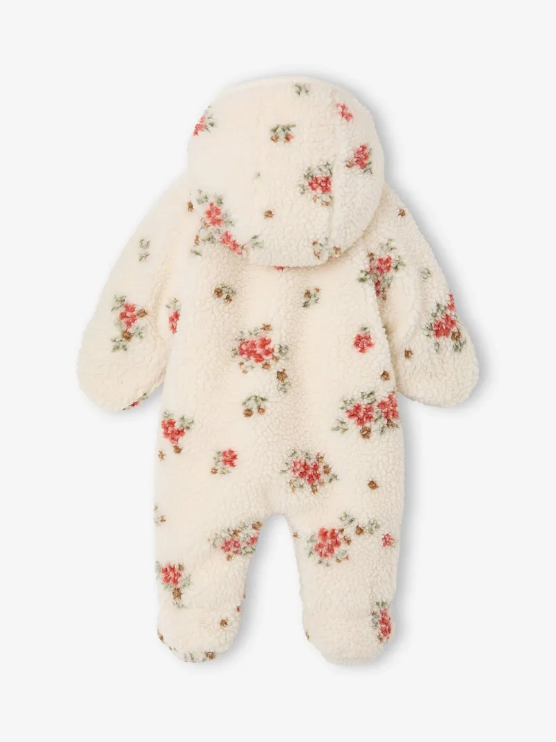 Vertbaudet Vertbaudet Baby Winteroverall mit Kapuze und Blumenprint, Vanille, – Produktbild 3 von 4