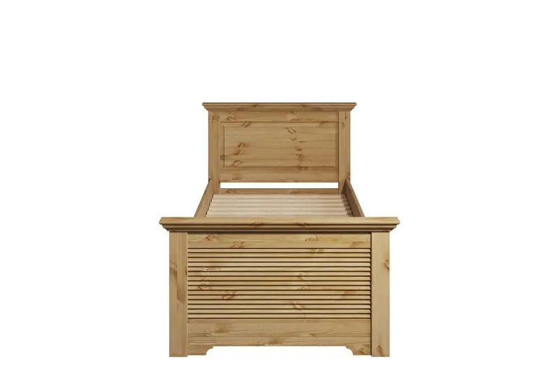 OTTO home Bett Rauna, Landhausstil, edles Design mit Lamellen und Kassetten, 2 Farben (Breite/Belastbarkeit 180cm=220 KG, 90cm=120KG), FSC® zertifiziertes Kieferholz, massive Qualität mit Lattenrost, Beige, – Produktbild 4 von 8