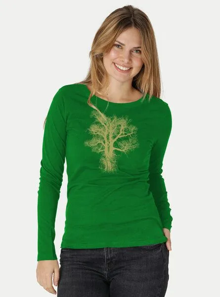 Peaces.bio - handbedruckte Biomode Peaces.bio - handbedruckte Biomode Bio-Damen-Langarmshirt Chestnut, Grün, – Produktbild 3 von 3