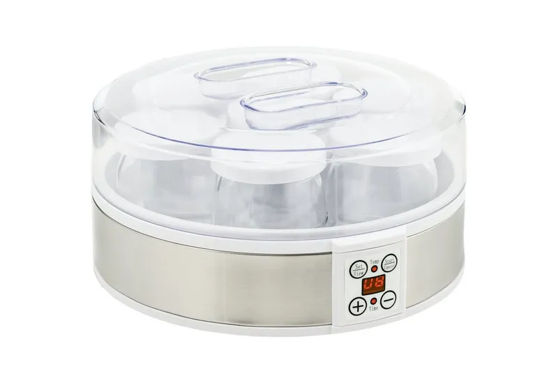 HOMCOM HOMCOM Joghurtbereiter Joghurtmaschine mit Timer, Joghurt-Maker mit Temperatur-Einstellung, 7 Portionsbehälter, je 180 ml, 7 Gläser à 180 ml, automatischer Abschaltung, 20 W, Weiß, – Produktbild 1 von 5