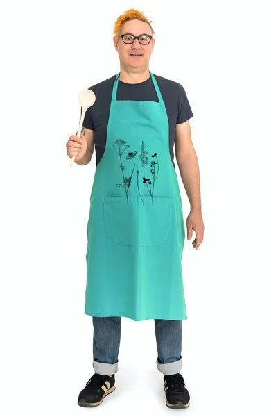 Hirschkind Hirschkind Bio-Kochschürze handgewebt Fair-Trade "Schmetterlingswiese" türkis – Produktbild 2 von 3