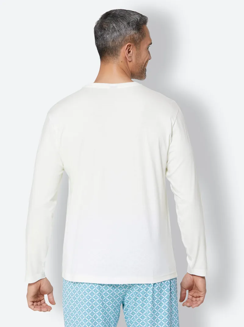 wäschepur men Schlafanzug-Shirt ecru, Ecru, – Produktbild 1 von 2