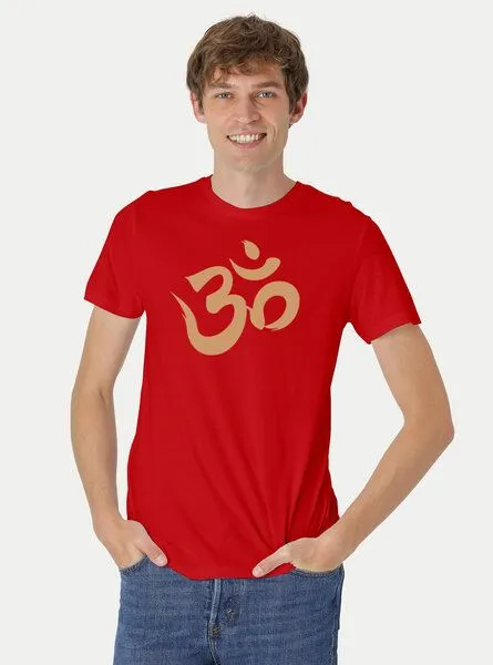 Peaces.bio - handbedruckte Biomode Peaces.bio - handbedruckte Biomode Fit T-Shirt "Om" Herren, Rot, – Produktbild 2 von 3