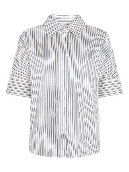 KnowledgeCotton Apparel KnowledgeCotton Apparel Satinbluse mit kurzen Ärmeln ISLET aus Bio-Baumwolle, Blau-blue-stripe, – Produktbild 1 von 3