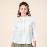 Living Crafts Living Crafts Damen-Bluse 'TILLA' mit Mandarinkragen, white/sage, Gr. 38 – Produktbild 1 von 1