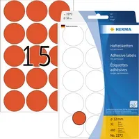Herma HERMA Papier - permanent selbstklebend - Rot - 32 mm rund 480 Etikett(en) (32 Bogen x 15) – Produktbild 2 von 2