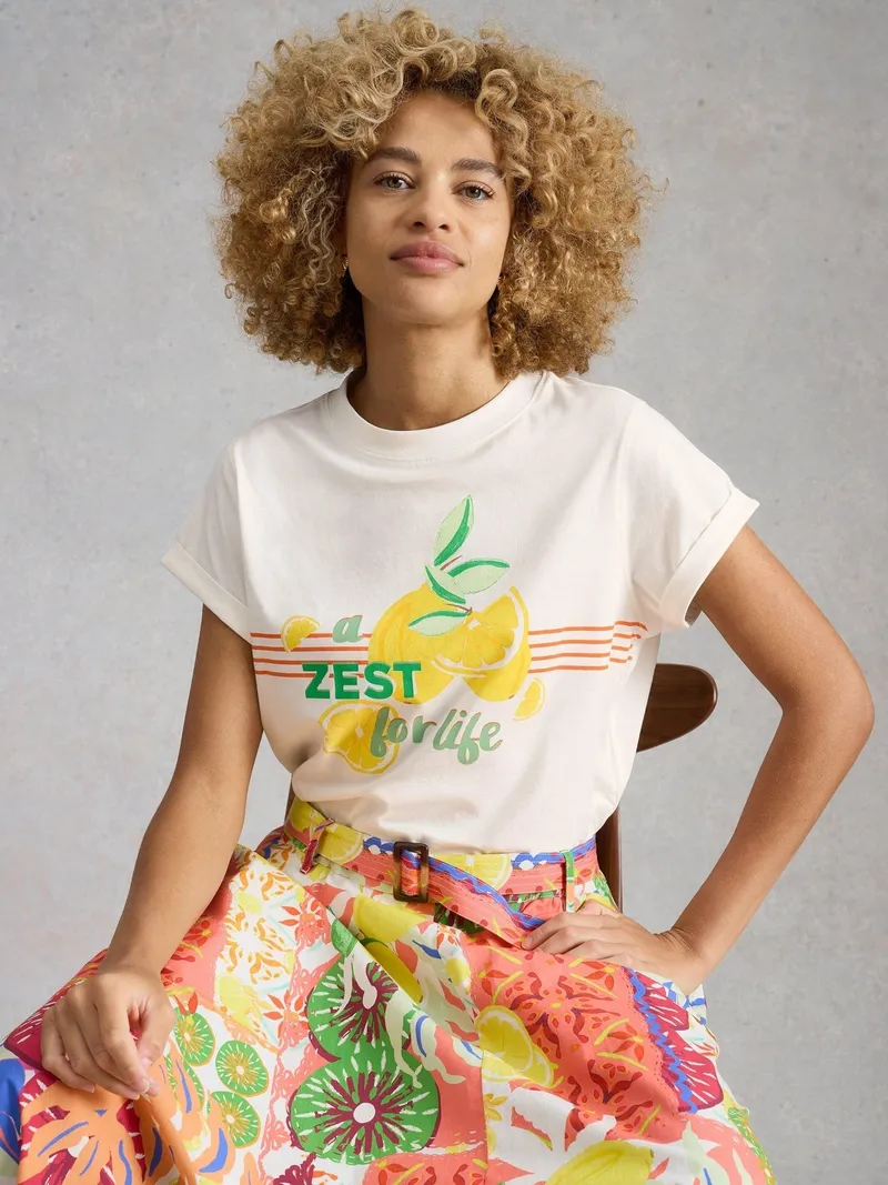 White Stuff Grafik-T-Shirt Gina - 40, Weiß print, – Produktbild 1 von 4