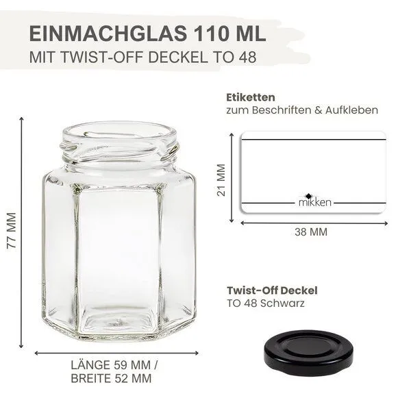 mikken mikken 100 kleine Marmeladengläser 110 ml Einmachgläser mit Schraubdeckel, Schwarz, – Produktbild 3 von 3